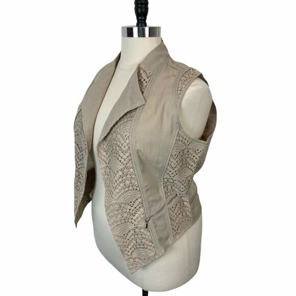 Chico's Vest Romantic Cottage Crochet Lace Open Front Sz 10 12 Tan Cream NWT - Picture 5 of 16